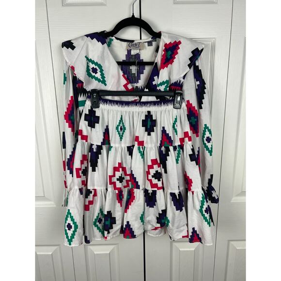 Vintage 80s Western Circle T Marilyn Lenox Boho White Blouse and Skirt Set Med - Picture 2 of 9